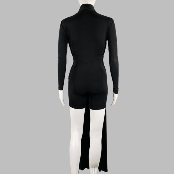 BALENCIAGA Size 4 Black Viscose Blend Draped Long Sleeve Cocktail Dress - Picture 4 of 7